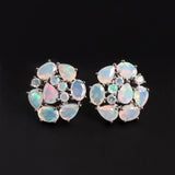 ‘Wren’ Mixed Cut Opal Cluster Earrings – front black