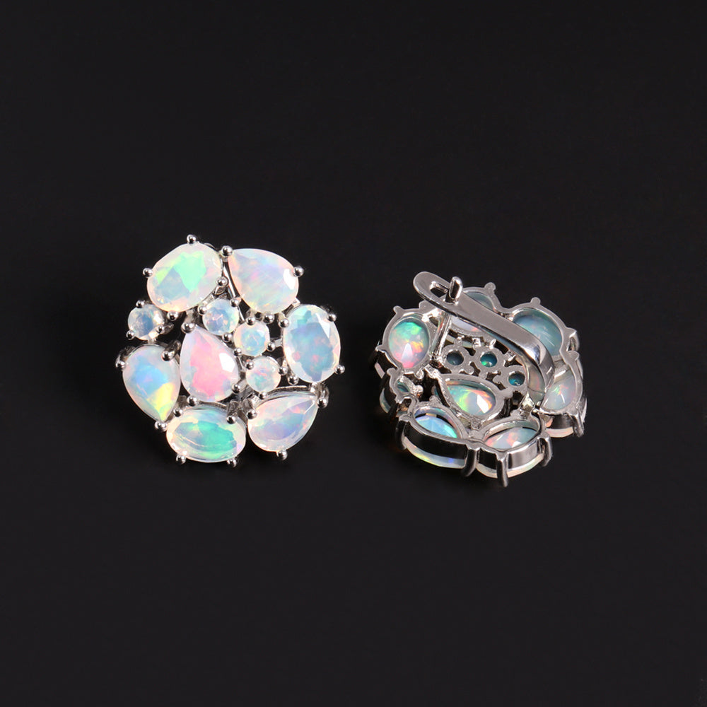 ‘Wren’ Mixed Cut Opal Cluster Earrings – back