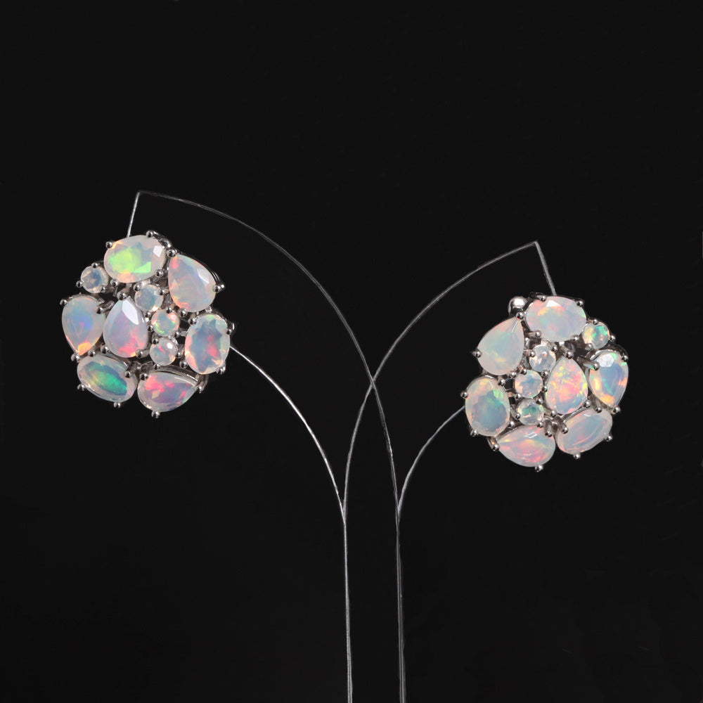 ‘Wren’ Mixed Cut Opal Cluster Earrings – on display stand