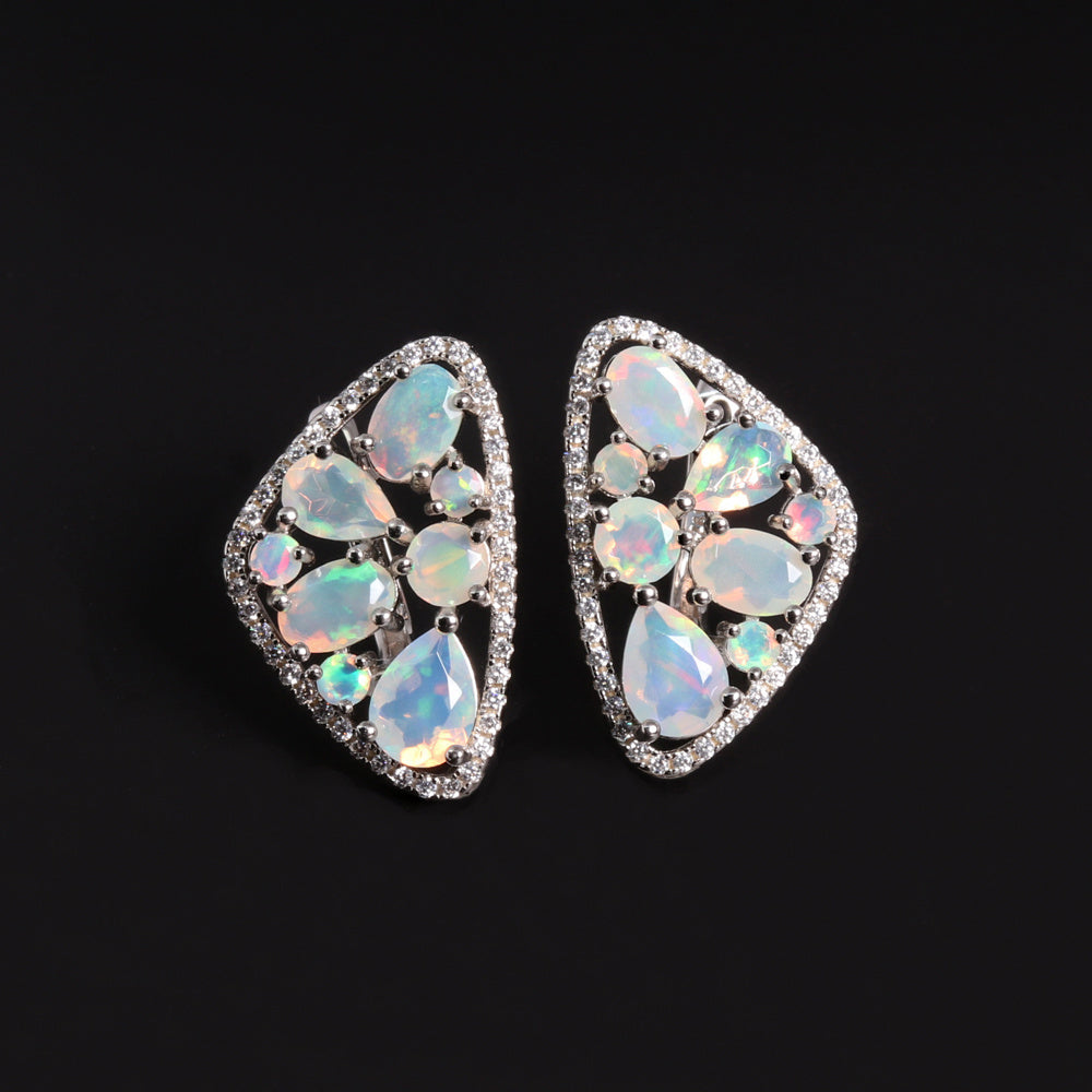 ‘Hartley’ Mixed Opal Cluster Shield Earrings