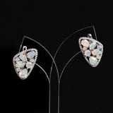 ‘Hartley’ Mixed Opal Cluster Shield Earrings – on display stand