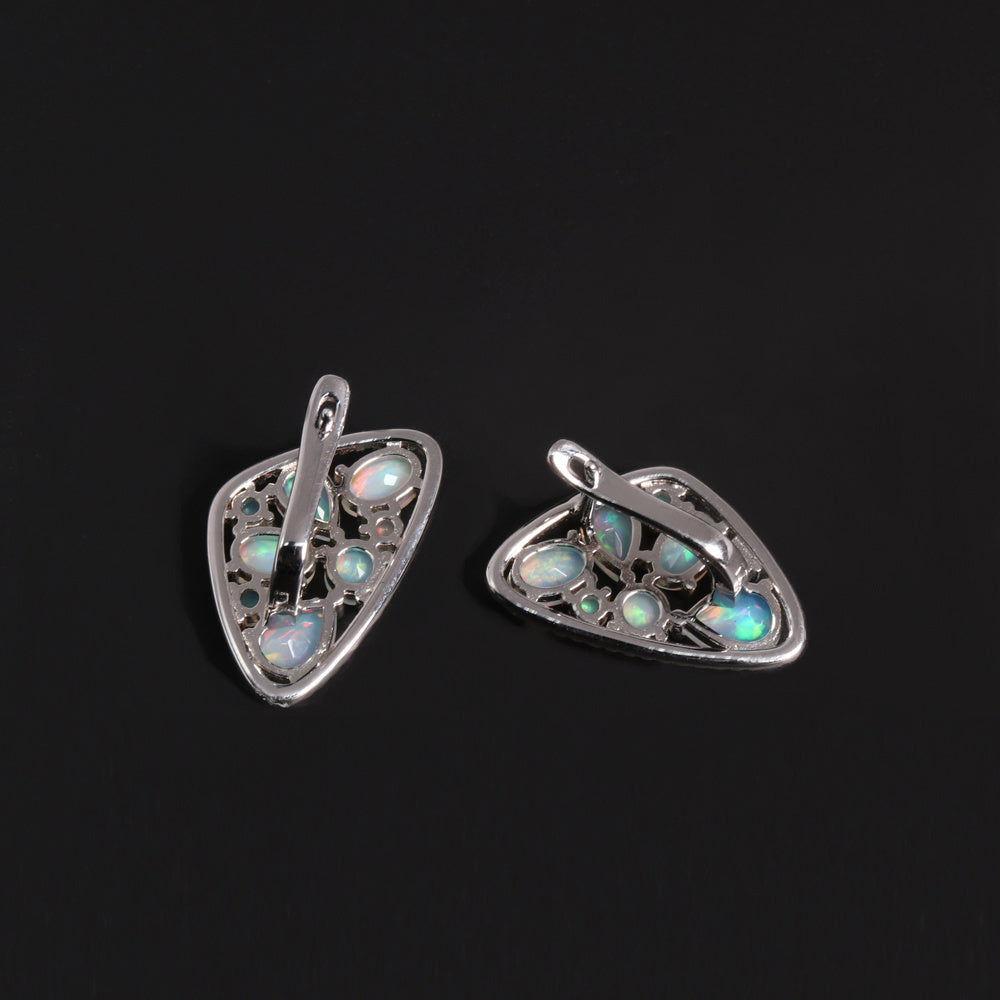‘Hartley’ Mixed Opal Cluster Shield Earrings – back view