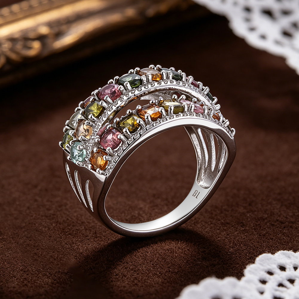 ‘Melody’ Multicolor Tourmaline Wide Band Ring – on velvet side