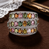 ‘Melody’ Multicolor Tourmaline Wide Band Ring – on velvet front