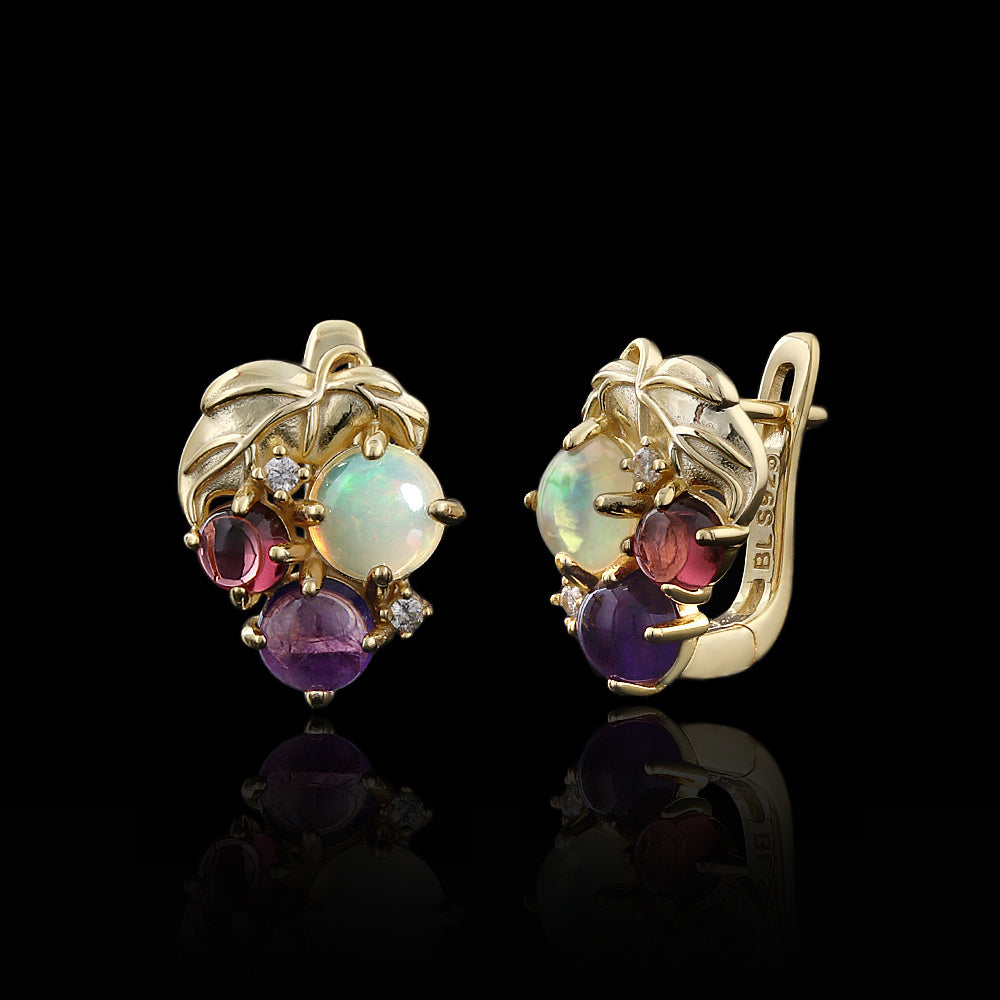 ‘Orchid’ Opal Amethyst Garnet Grape Earrings