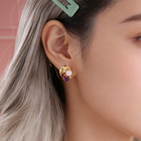 ‘Orchid’ Opal Amethyst Garnet Grape Earrings – on ear