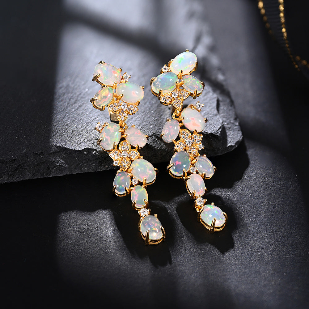 ‘Adelaide’ Opal Cluster Cascade Drop Earrings – on slate