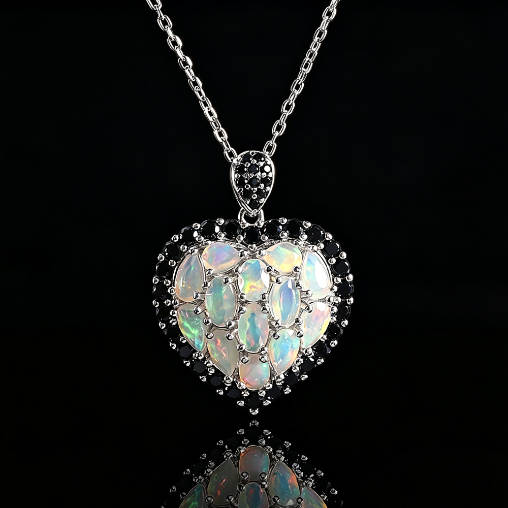 ‘Swan’ Opal Cluster Heart Pendant Necklace