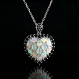 ‘Swan’ Opal Cluster Heart Pendant Necklace