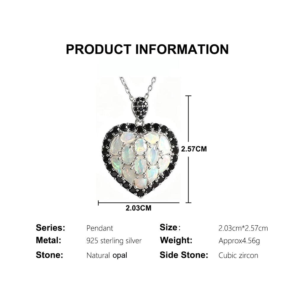 ‘Swan’ Opal Cluster Heart Pendant Necklace – product info dimensions