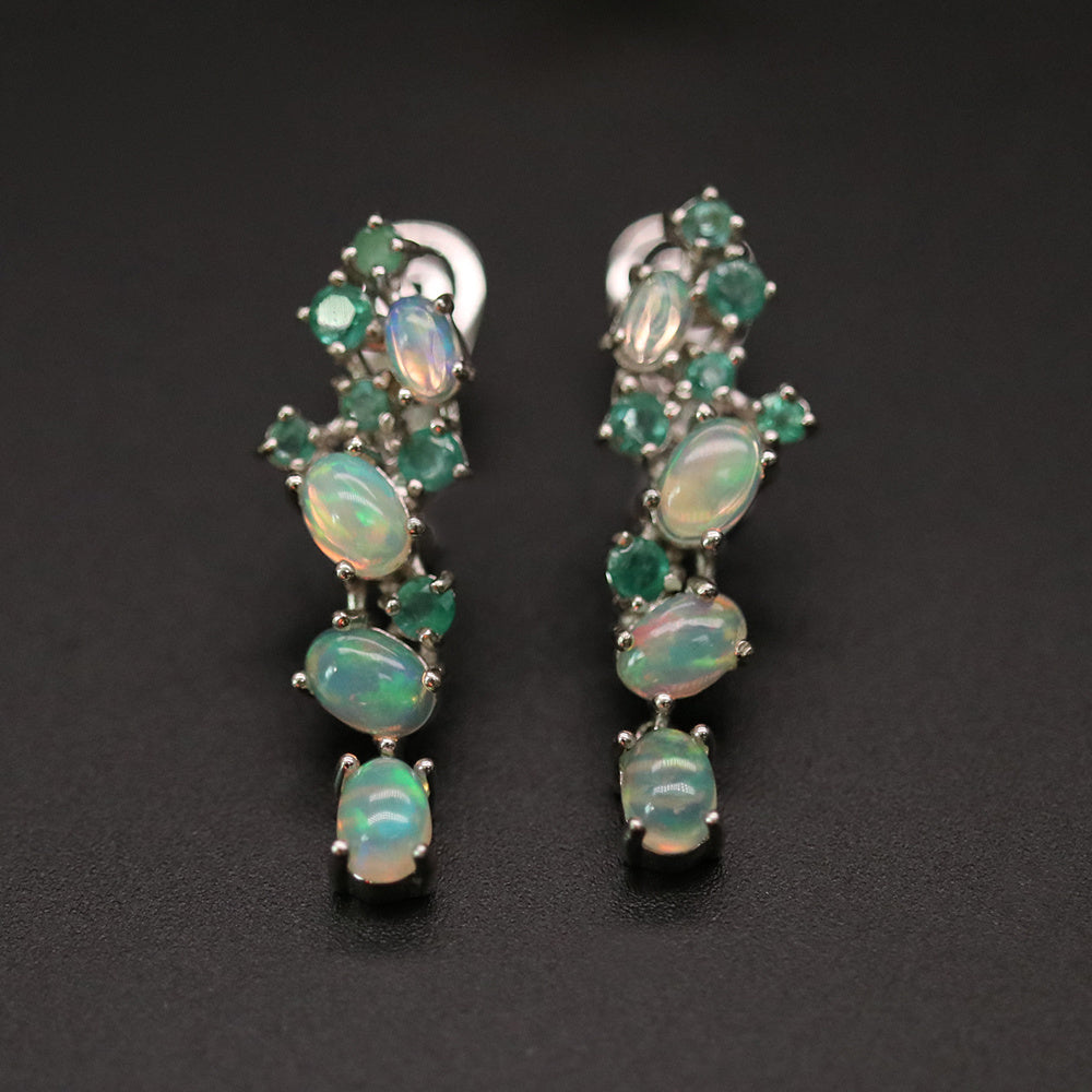 ‘Blakely’ Opal Emerald Cluster Drop Earrings