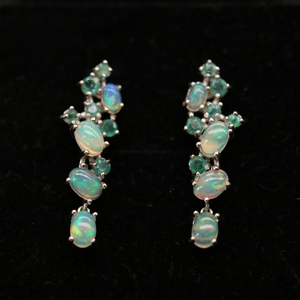 ‘Blakely’ Opal Emerald Cluster Drop Earrings – front pair black