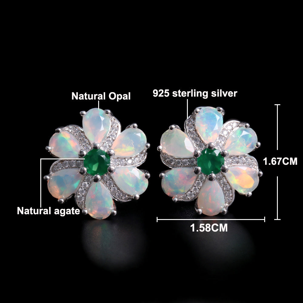 ‘Linden’ Opal Flower Green Agate Earrings – dimensions