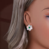 ‘Linden’ Opal Flower Green Agate Earrings – on ear