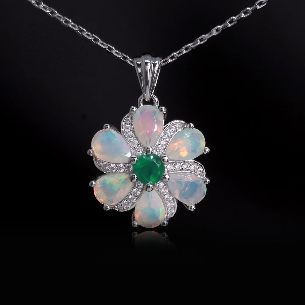 ‘Bridie’ Opal Flower Green Agate Pendant