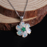 ‘Bridie’ Opal Flower Green Agate Pendant – on wood slice