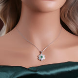 ‘Bridie’ Opal Flower Green Agate Pendant – on neck