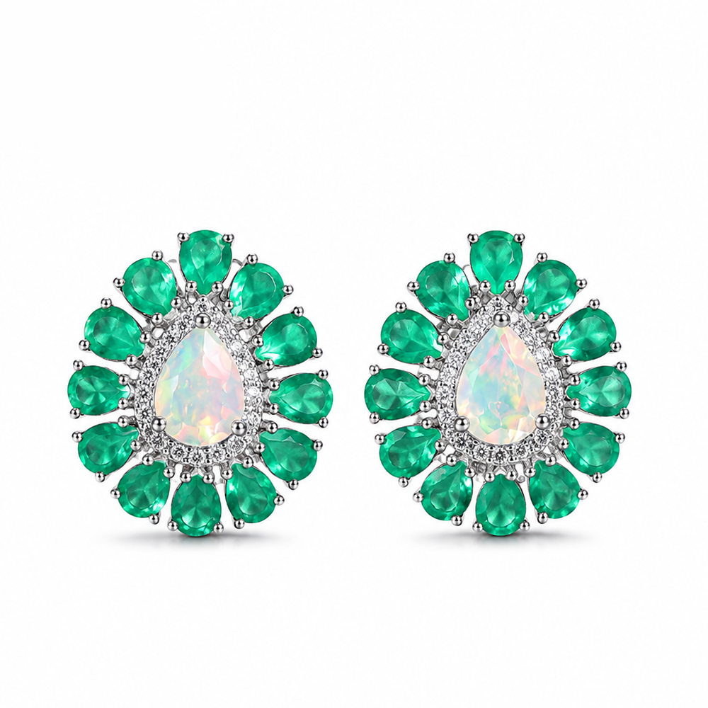 ‘Esther’ Opal Green Agate Flower Earrings