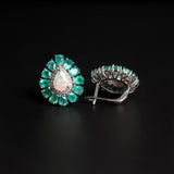 ‘Esther’ Opal Green Agate Flower Earrings – front and clasp