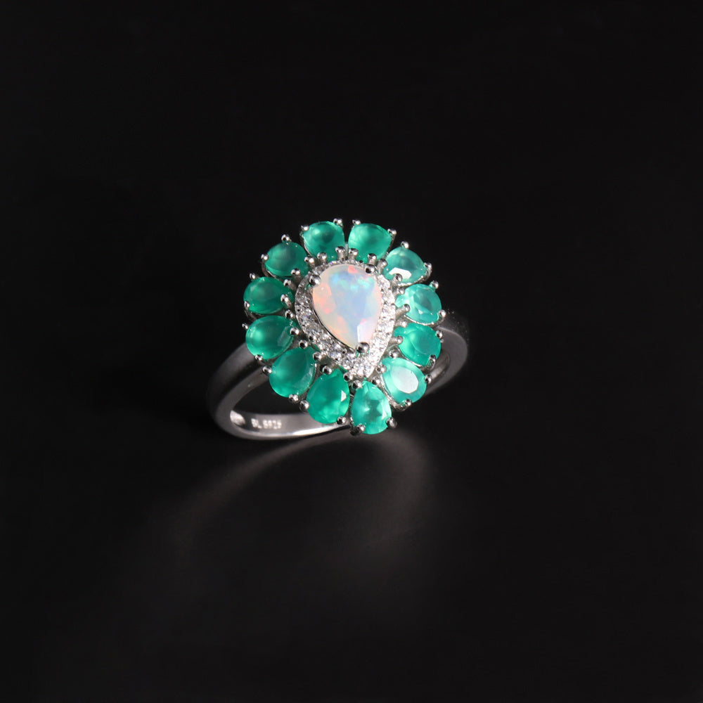 ‘Tillie’ Opal Green Agate Flower Ring