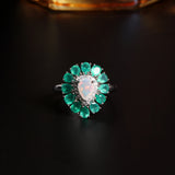 ‘Tillie’ Opal Green Agate Flower Ring – front close