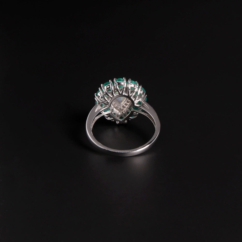 ‘Tillie’ Opal Green Agate Flower Ring – back