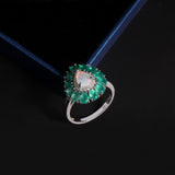 ‘Tillie’ Opal Green Agate Flower Ring – on blue ribbon