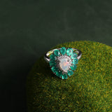 ‘Tillie’ Opal Green Agate Flower Ring – on moss
