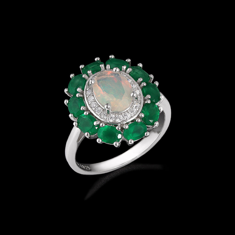 ‘Imogen’ Opal Green Agate Halo Ring