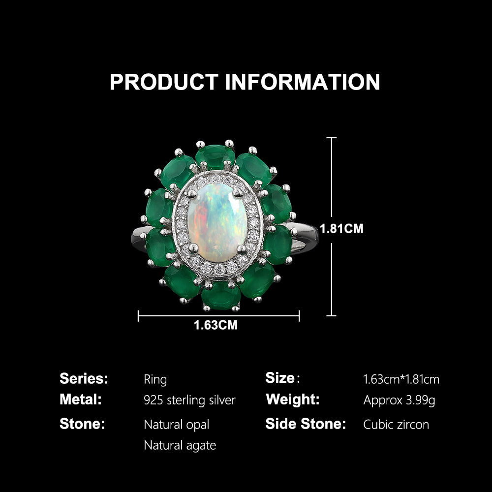 ‘Imogen’ Opal Green Agate Halo Ring – specs dimensions