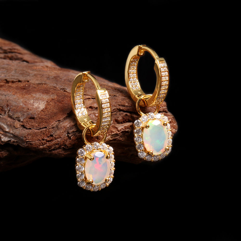 ‘Birdie’ Opal Halo Charm Huggie Earrings
