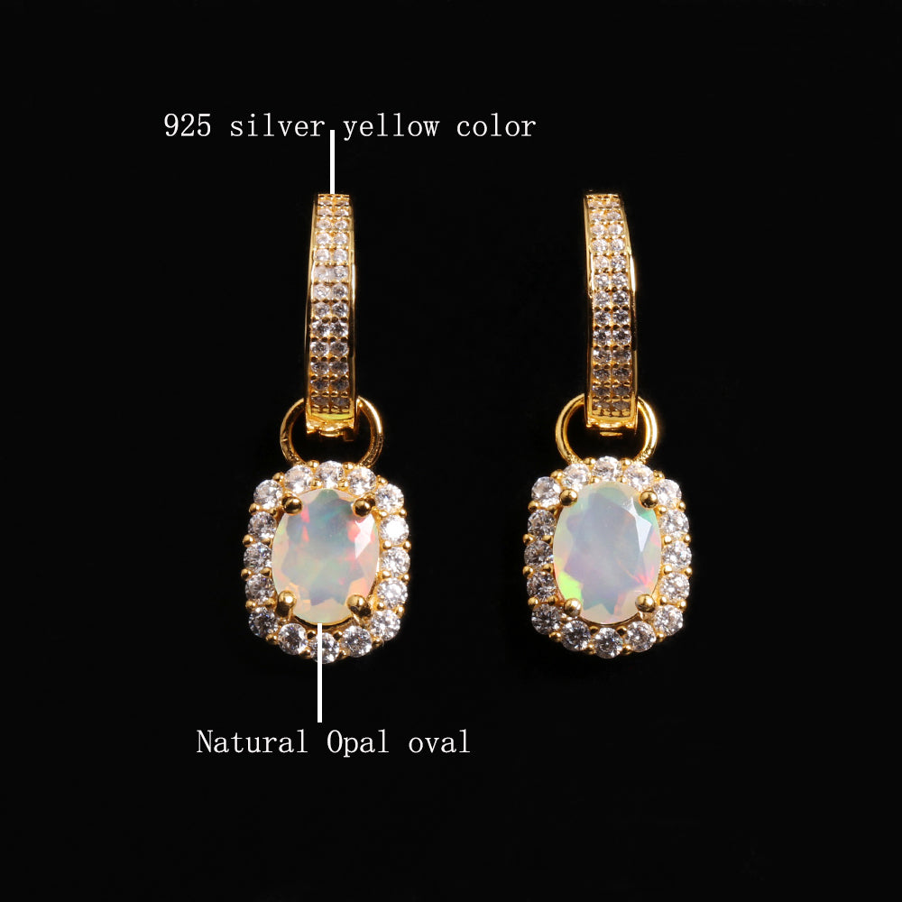 ‘Birdie’ Opal Halo Charm Huggie Earrings – material callouts