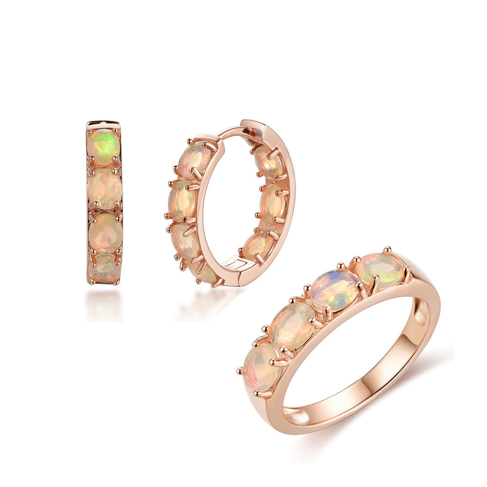 ‘Betty’ Opal Hoop Earrings Ring Set