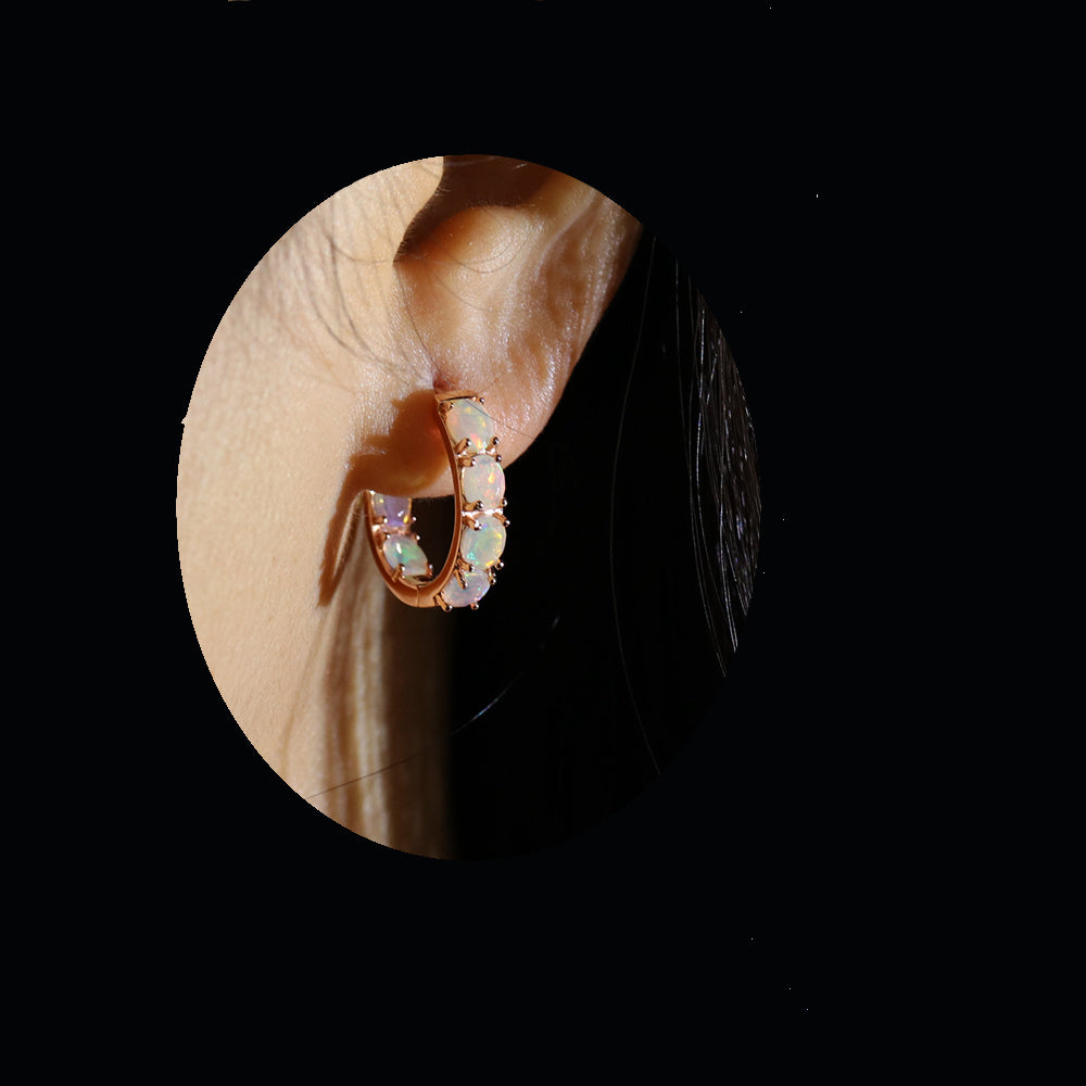 ‘Betty’ Opal Hoop Earrings Ring Set – on ear