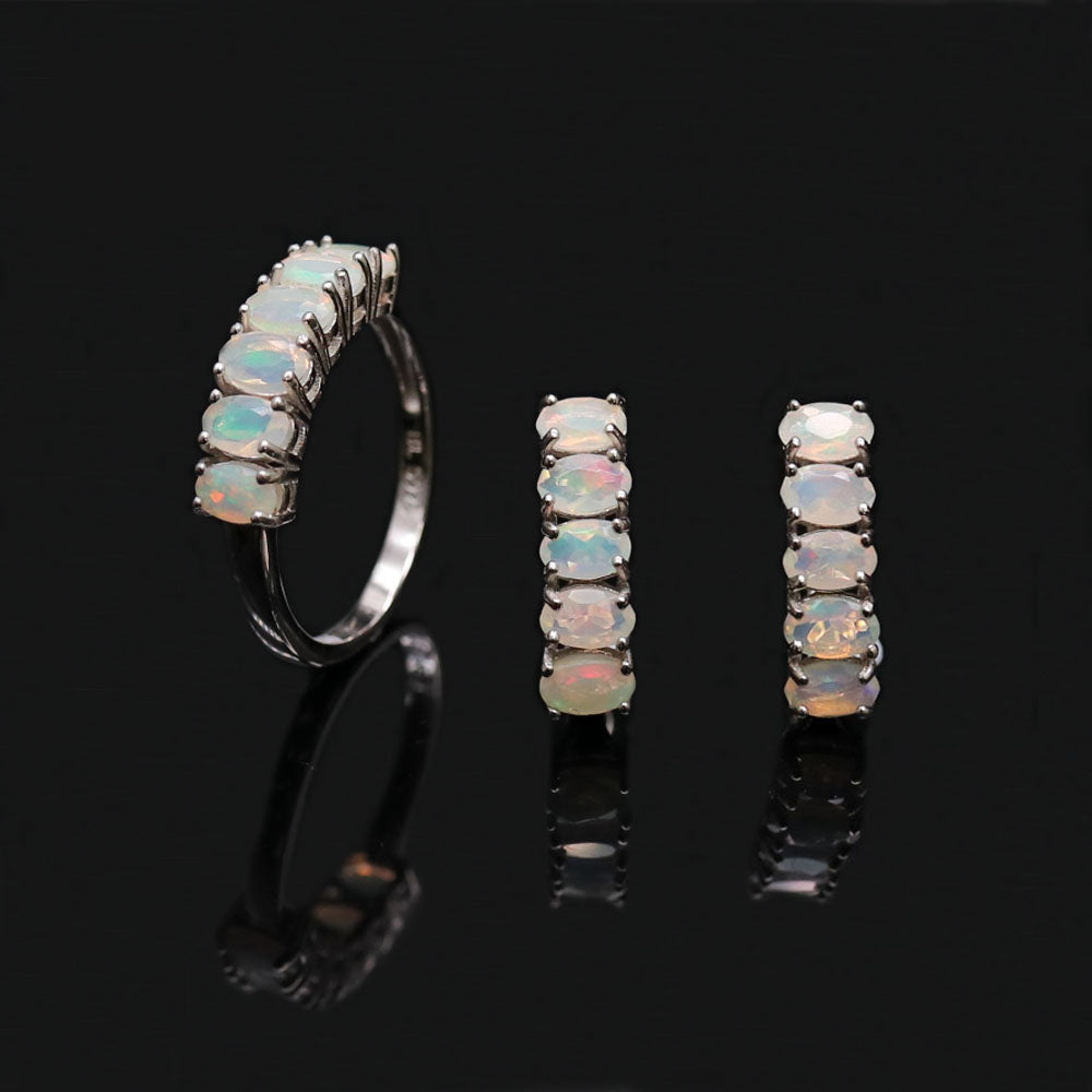‘Lacey’ Opal Row Ring Earring Set