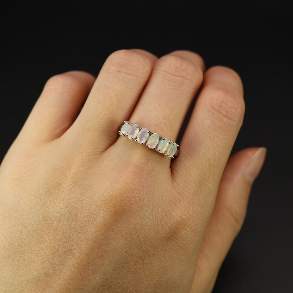 ‘Lacey’ Opal Row Ring Earring Set – ring on hand
