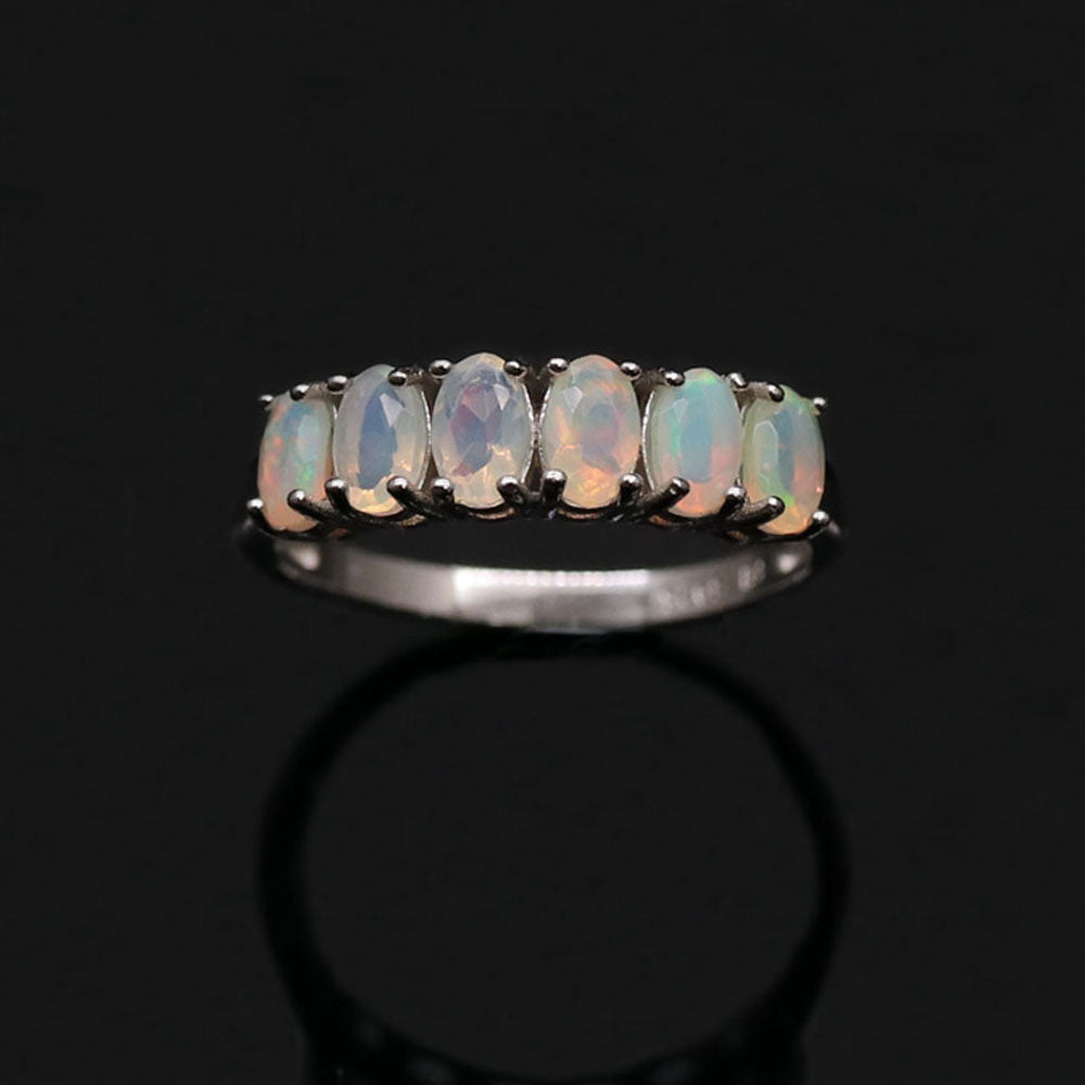‘Lacey’ Opal Row Ring Earring Set – ring front