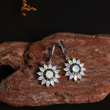 ‘Sunny’ Opal Sunflower Drop Earrings – on wood