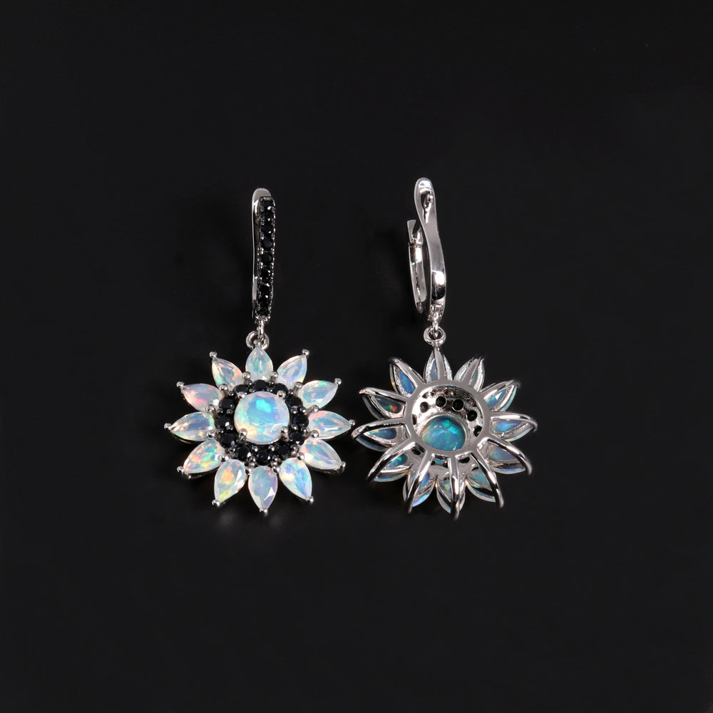 ‘Sunny’ Opal Sunflower Drop Earrings – front and back