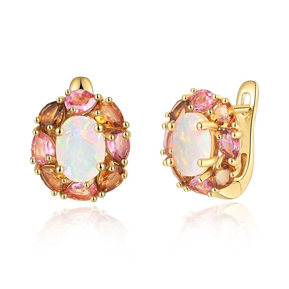 ‘Finch’ Opal Tourmaline Flower Halo Earrings