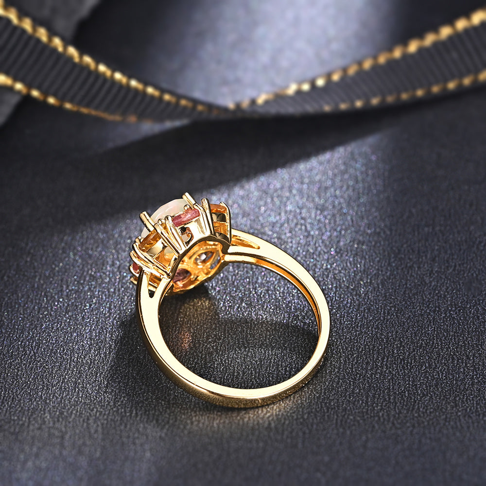 ‘Freesia’ Opal Tourmaline Flower Halo Ring – back view