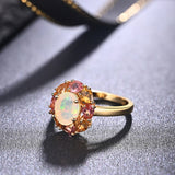 ‘Freesia’ Opal Tourmaline Flower Halo Ring – side angle