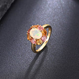‘Freesia’ Opal Tourmaline Flower Halo Ring – top angle