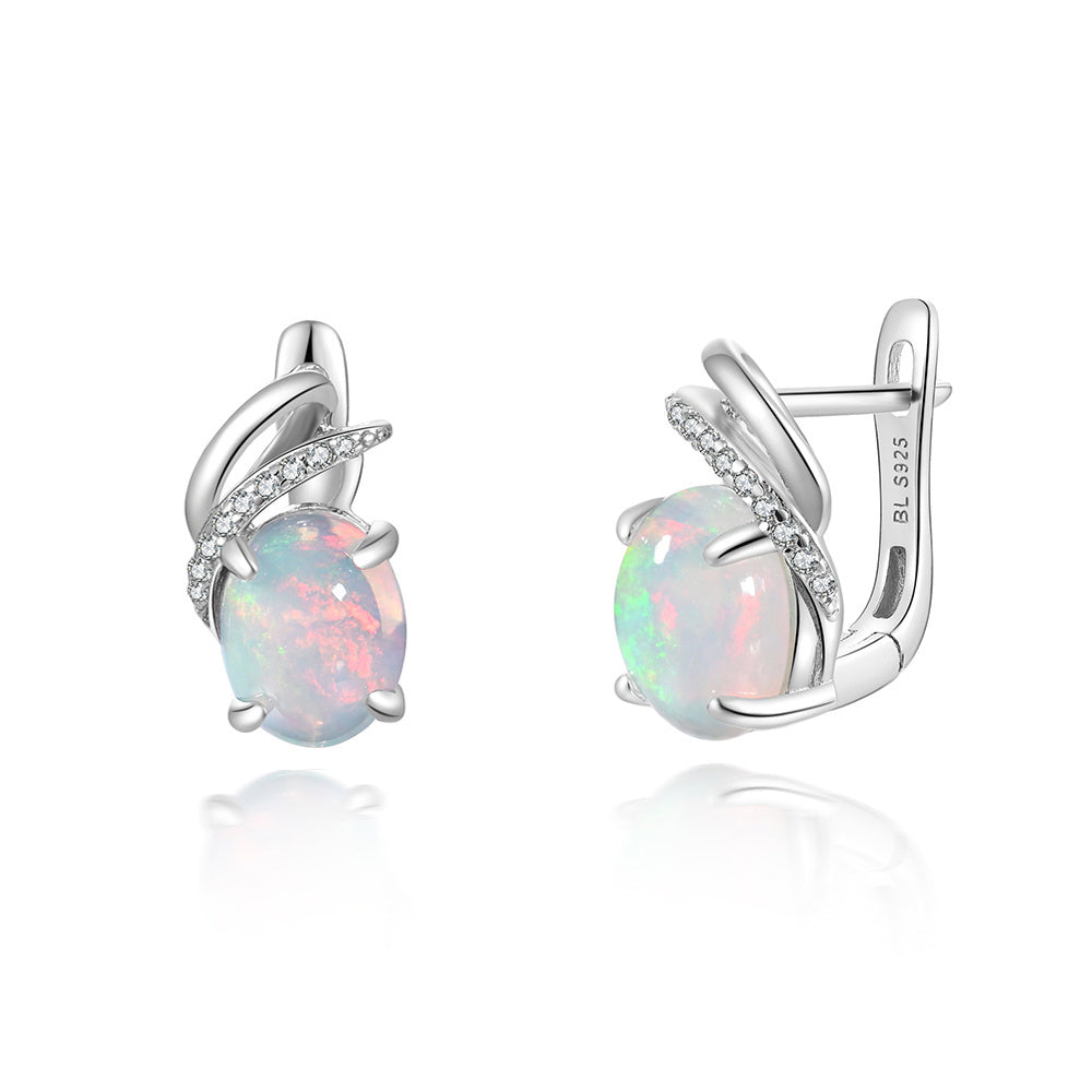 ‘Cedar’ Oval Cabochon Opal Leaf Earrings