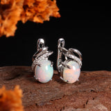 ‘Cedar’ Oval Cabochon Opal Leaf Earrings – on wood