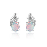 ‘Cedar’ Oval Cabochon Opal Leaf Earrings – front pair white