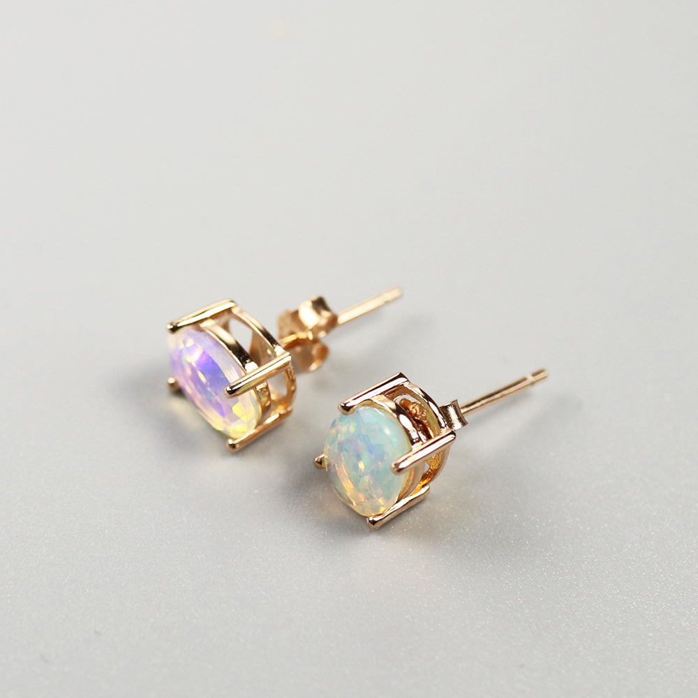 ‘Robin’ Oval Faceted Opal Stud Earrings – side angle