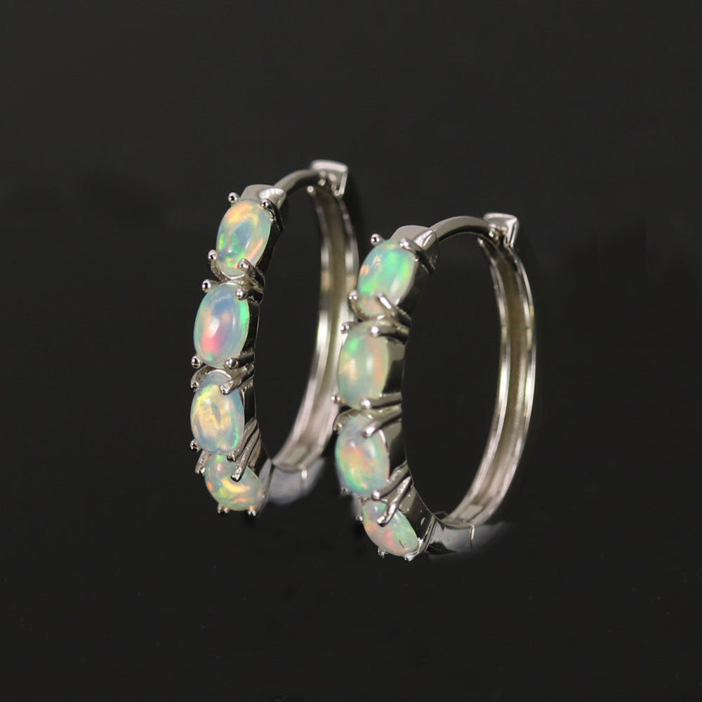 ‘Skye’ Oval Gemstone Row Hoop Earrings – opal pair angle