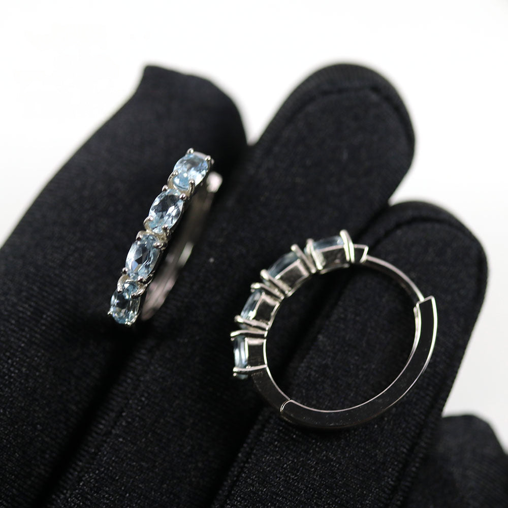 ‘Skye’ Oval Gemstone Row Hoop Earrings – aquamarine on display