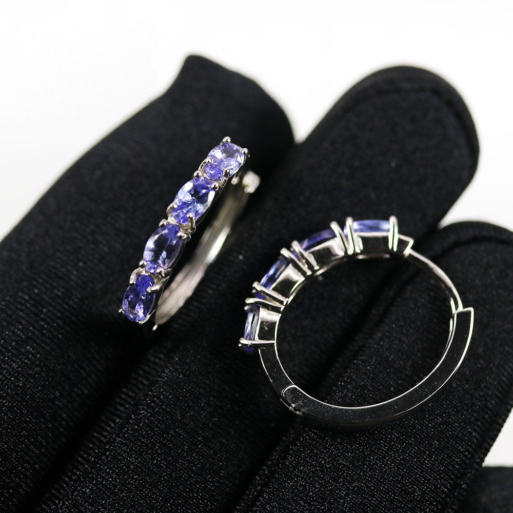 ‘Skye’ Oval Gemstone Row Hoop Earrings – tanzanite on display